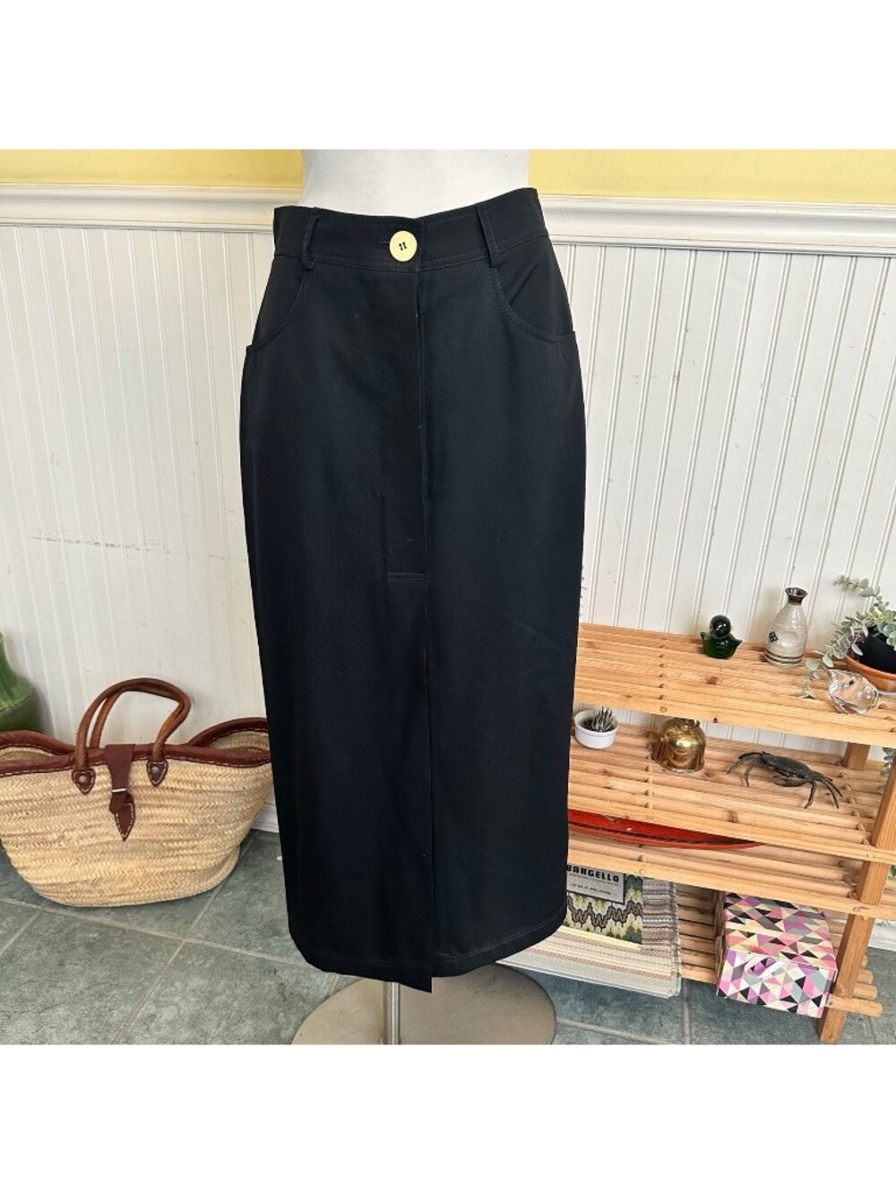 Genny Black Wool Midi Skirt With Side Slit Womens Size 44 Made In Italy